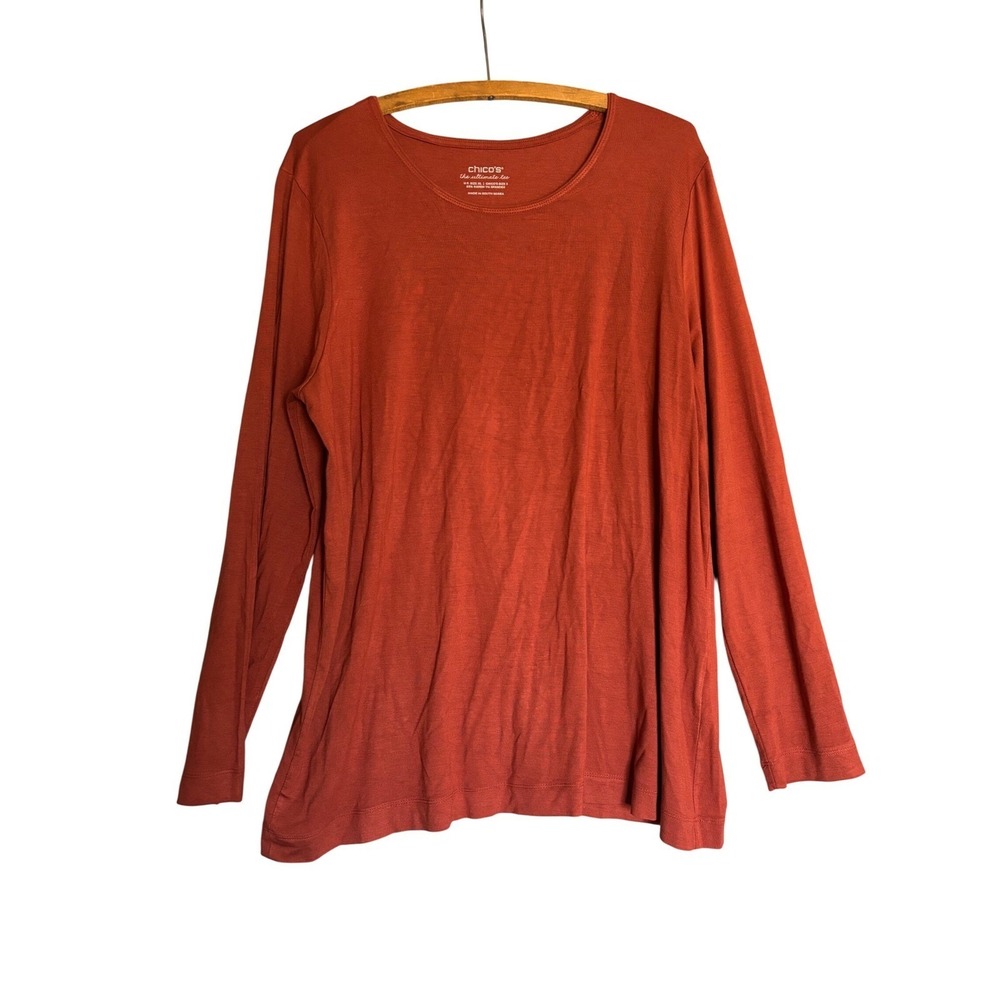 Chicos The Ultimate Tee Womens XL Size 3 Terracotta Orange Long Sleeve Crew Neck